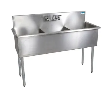 BK Resources BK8BS-3-18-12 57" Three Compartment Sink, 18"W x 18"L Bowl Without Drainboard