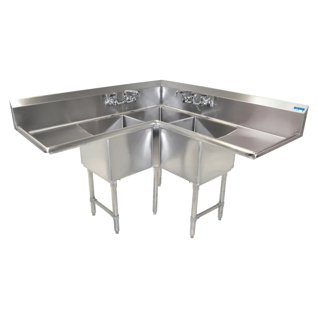 BK Resources BKCS-3-18-14-24TS 63" 3 Compartment Corner Sink, 18"W x 18"L Bowl - Stainless Steel