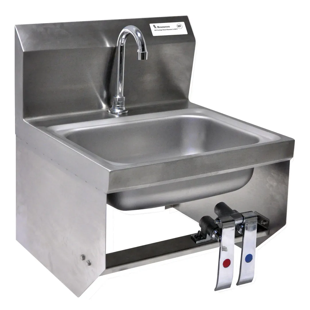 BK Resources BKHS-D-1410-1-BKK-PG 14" Wall Mounted Hand Sink w/Hands Free Faucet-Double Knee Valves