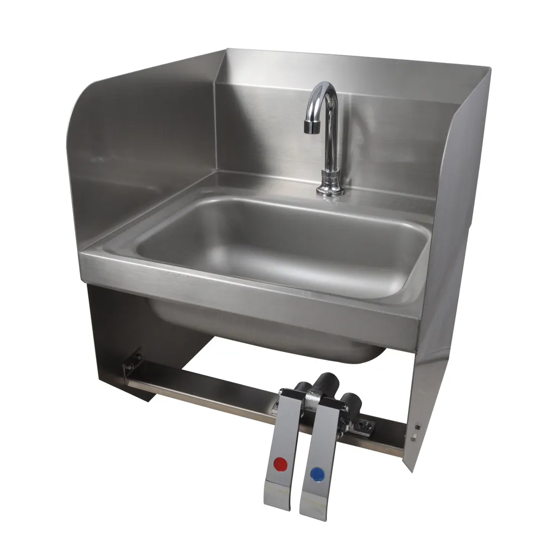 BK Resources BKHS-D-1410-1SSBKKPG 14" Wall Mounted Hand Sink w/Hands Free Faucet-Double Knee Valves