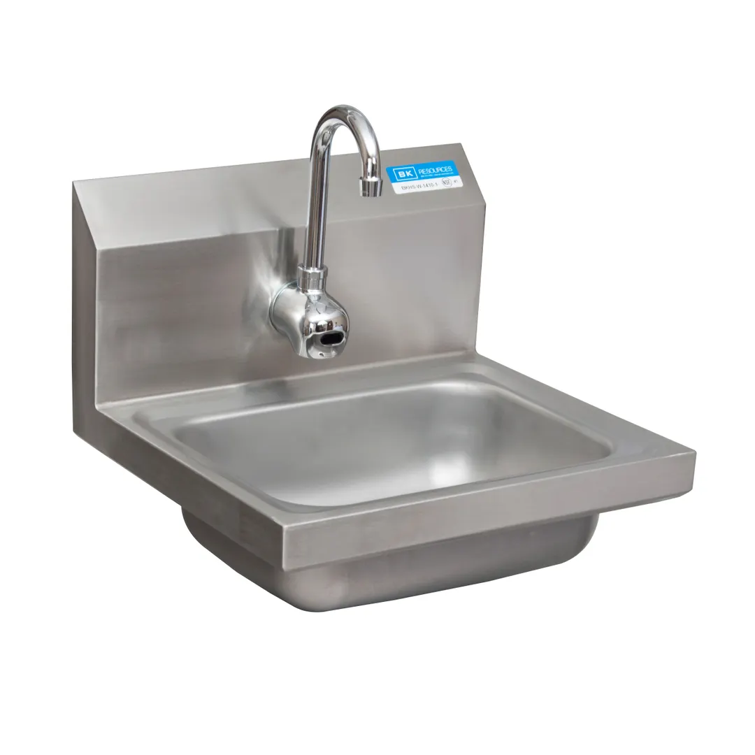 BK Resources BKHS-W-1410-1-P-G 14" Wall Mounted Hand Sink with e-Faucet & Crumb Cup