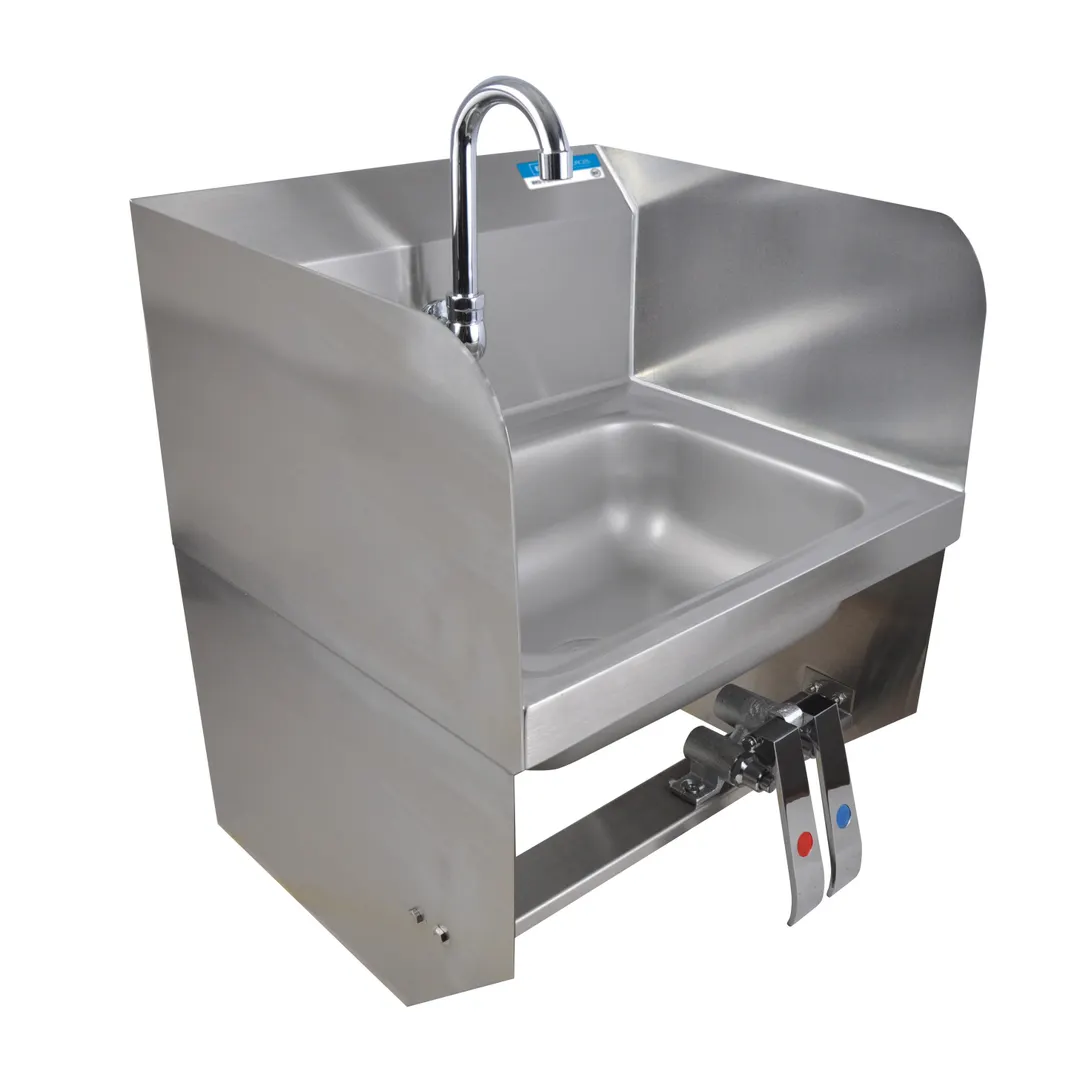 BK Resources BKHS-W-1410-1SSBKKPG 14" Wall Mounted Hand Sink w/Hands Free Faucet&Double Knee Valves
