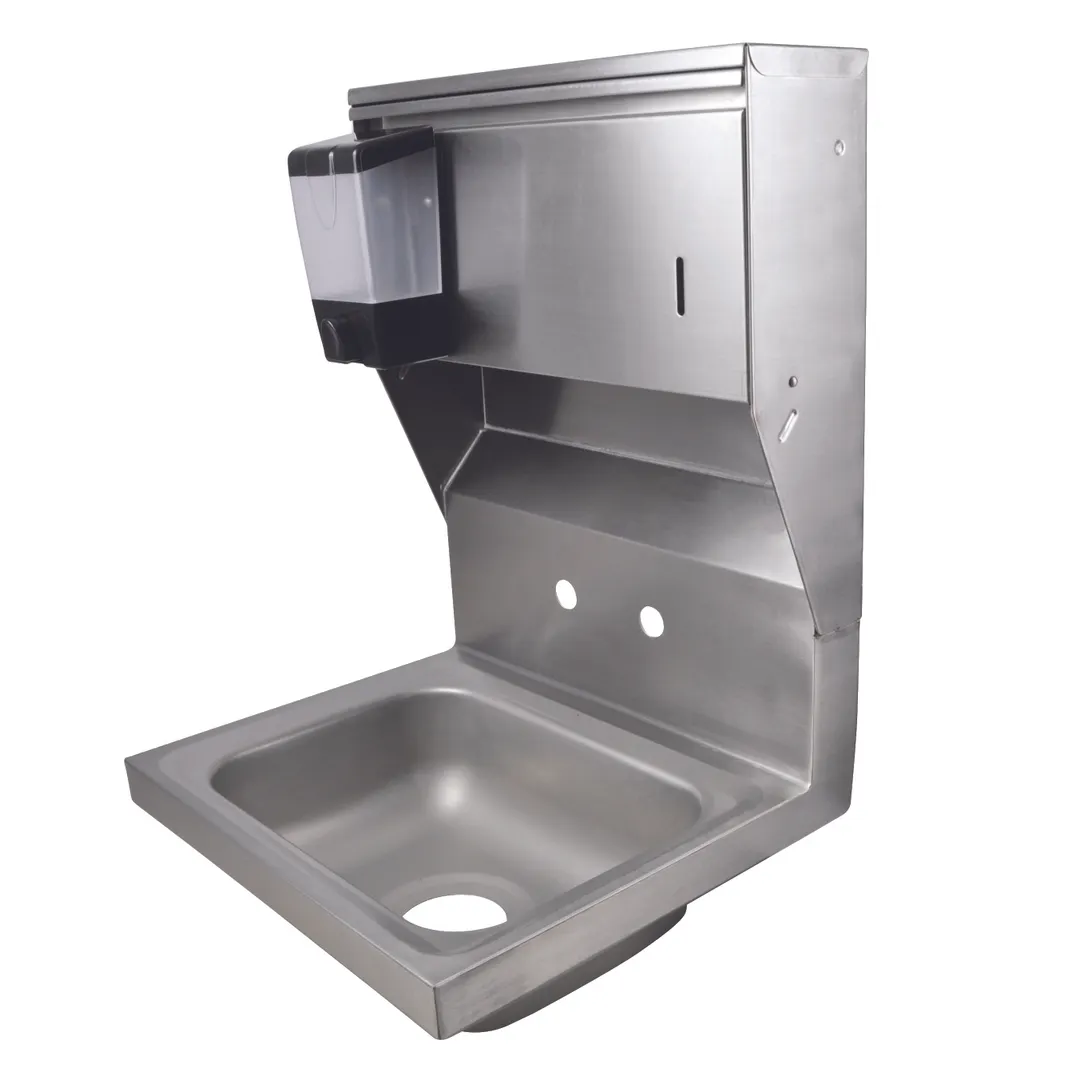 BK Resources BKHS-W-1410-4D-TD 14" Wall Mounted Hand Sink without Faucet with Soap&Towel Dispenser