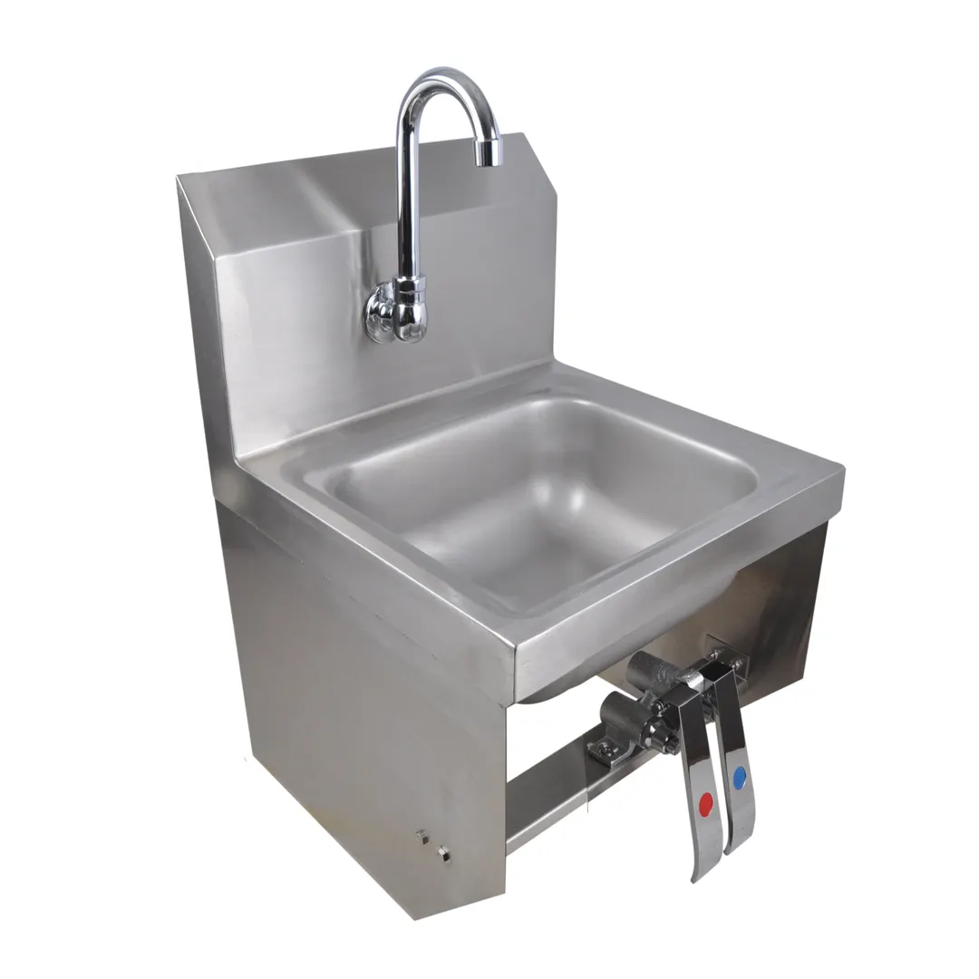 BK Resources BKHS-W-SS-1-BKK-PG 9" Wall Mounted Hand Sink w/Hands Free Faucet&Double Knee Valves