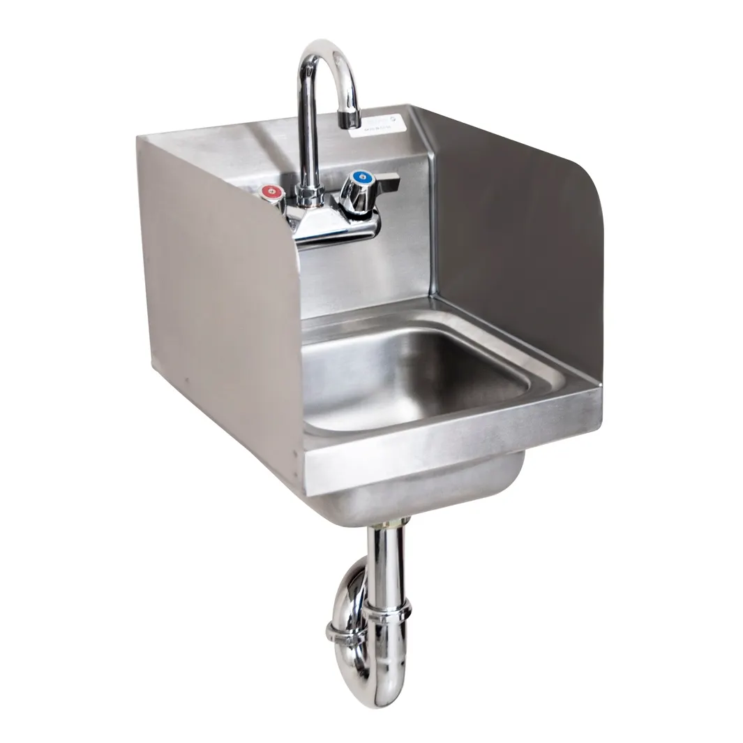 BK Resources BKHS-W-SS-SS-PT-G 9" Wall Mounted Hand Sink with Faucet & P-trap