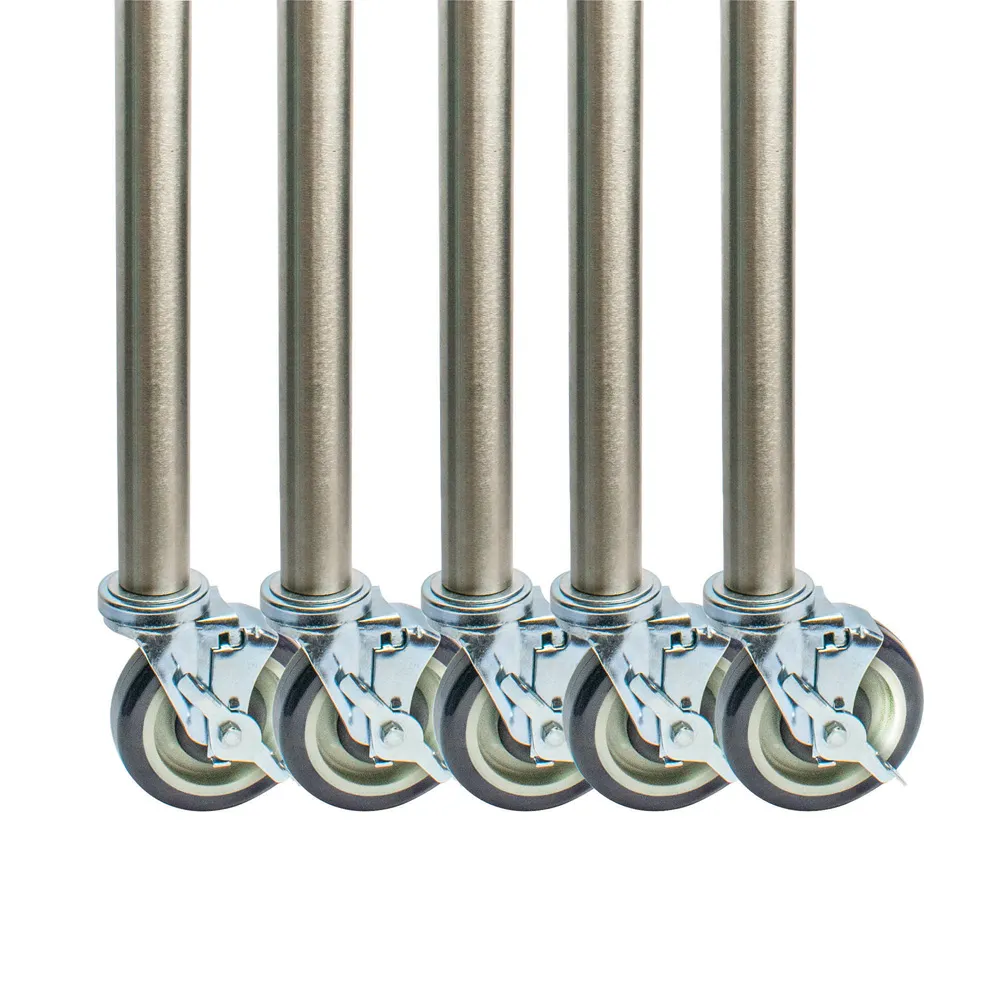 BK Resources BKLC-S-34-PS6 Stainless Steel Folding Table Legs with Casters, 33-1/4"H, 16GA T-304