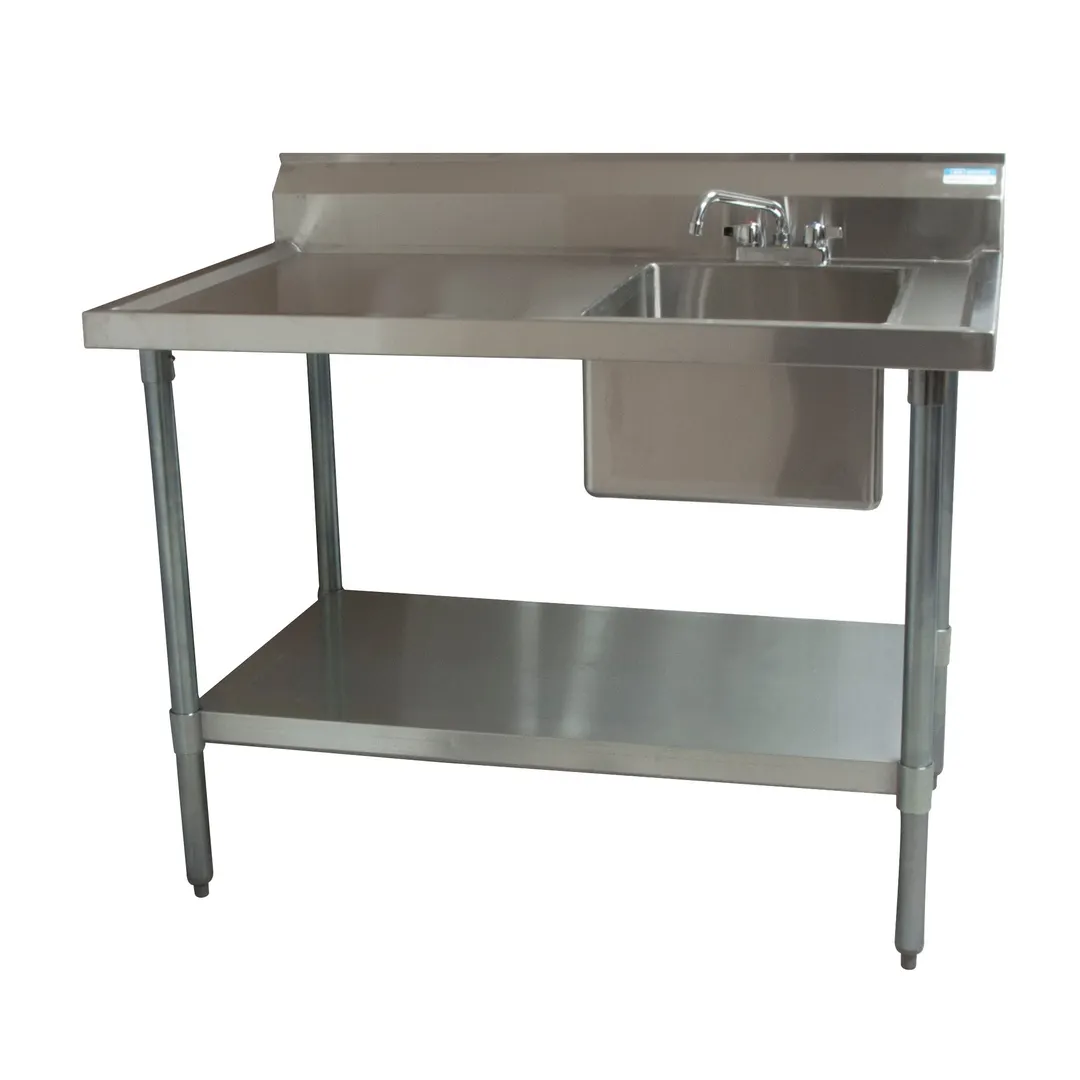BK Resources BKMPT-3048S-R-P-G 48" Work Table with Prep Sink, Faucet Included / Right - 18 Gauge