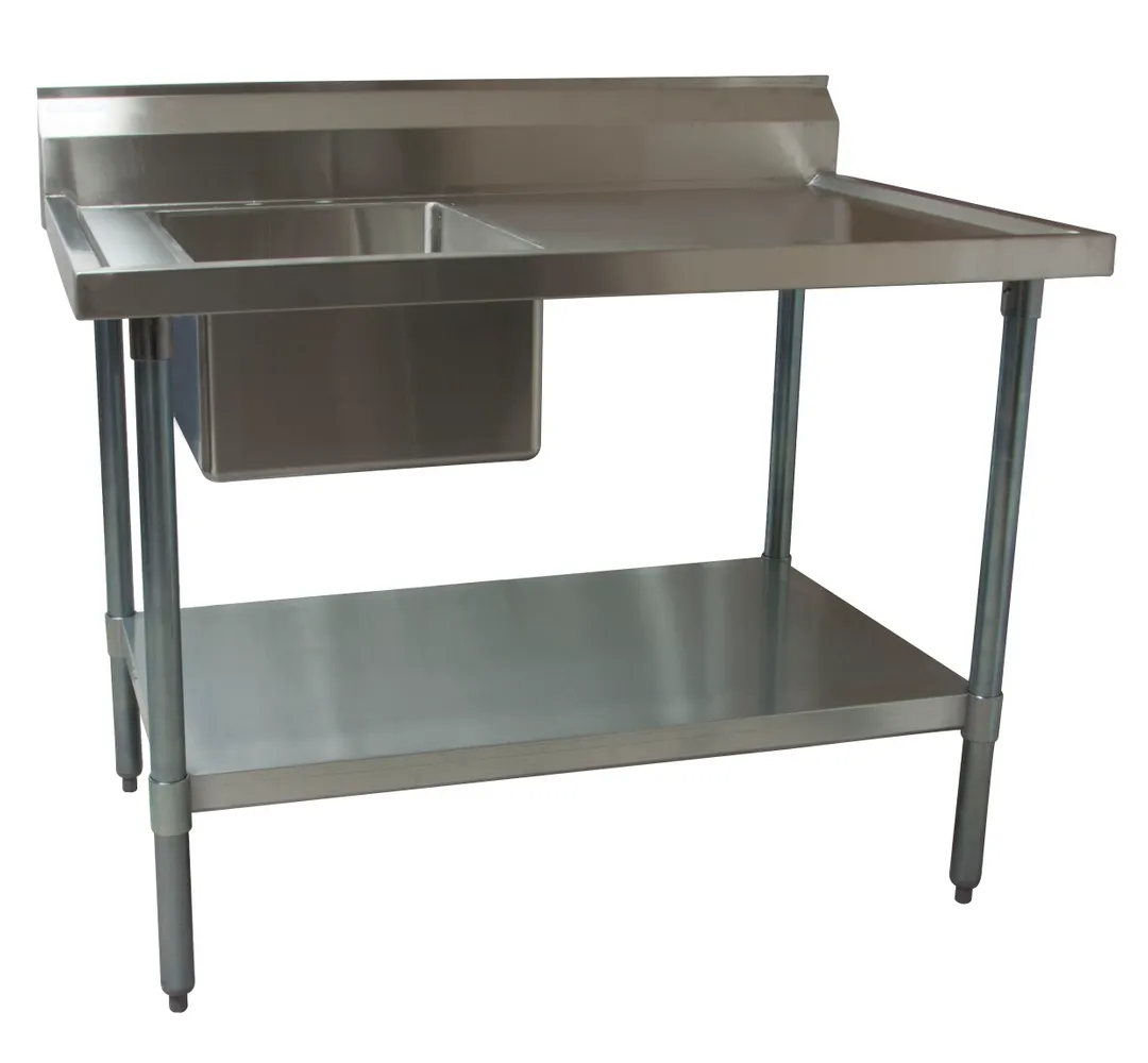 BK Resources BKMPT-3060S-LHD 60" Work Table with Prep Sink, Bowl On Left - 18 Gauge