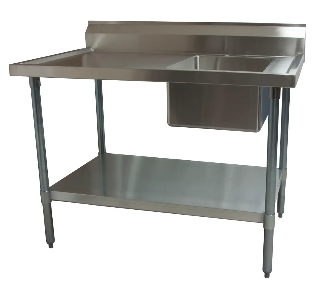 BK Resources BKMPT-3060S-RHD 60" Work Table with Prep Sink, Bowl On Right - 18 Gauge
