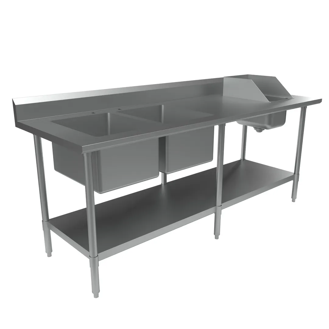 BK Resources BKPT-2-3084S-L 84" Work Table with Prep Sink, Bowl On Left - 16 Gauge (2+1 Sinks) 