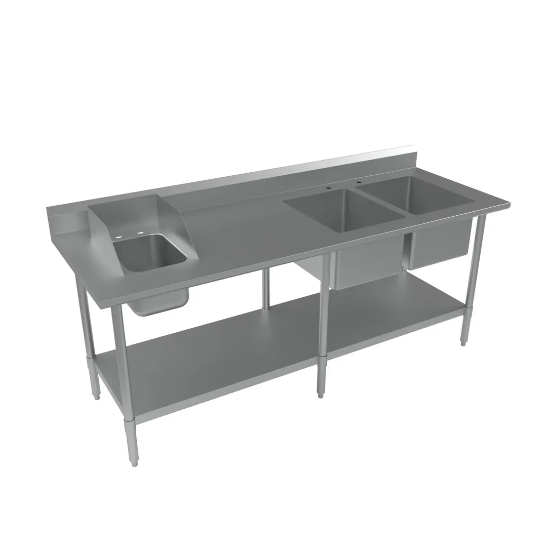 BK Resources BKPT-2-3084S-R 84" Work Table with Prep Sink, Bowl On Right - 16 Gauge (2+1 Sinks) 