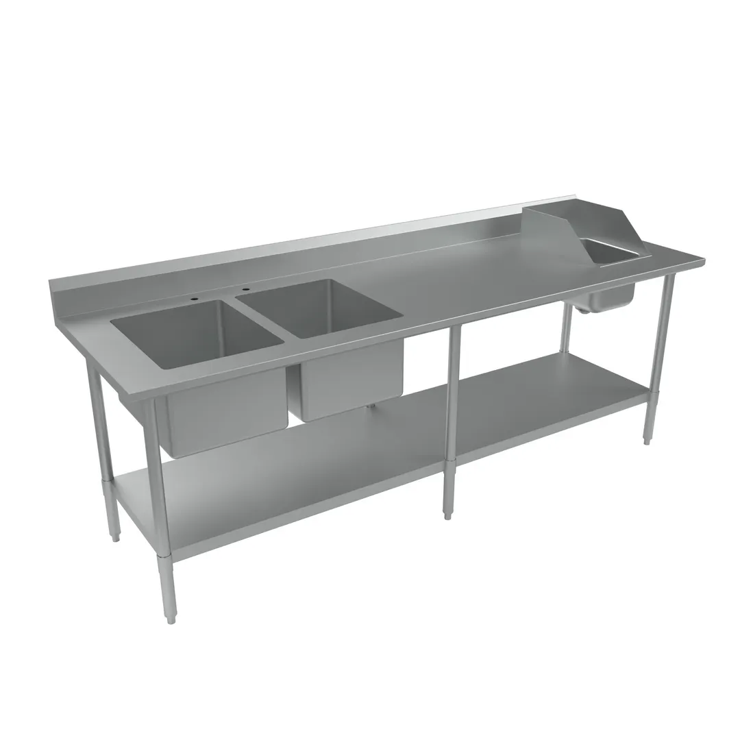 BK Resources BKPT-2-3096S-L 96" Work Table with Prep Sink, Bowl On Left - 16 Gauge (2+1 Sinks) 