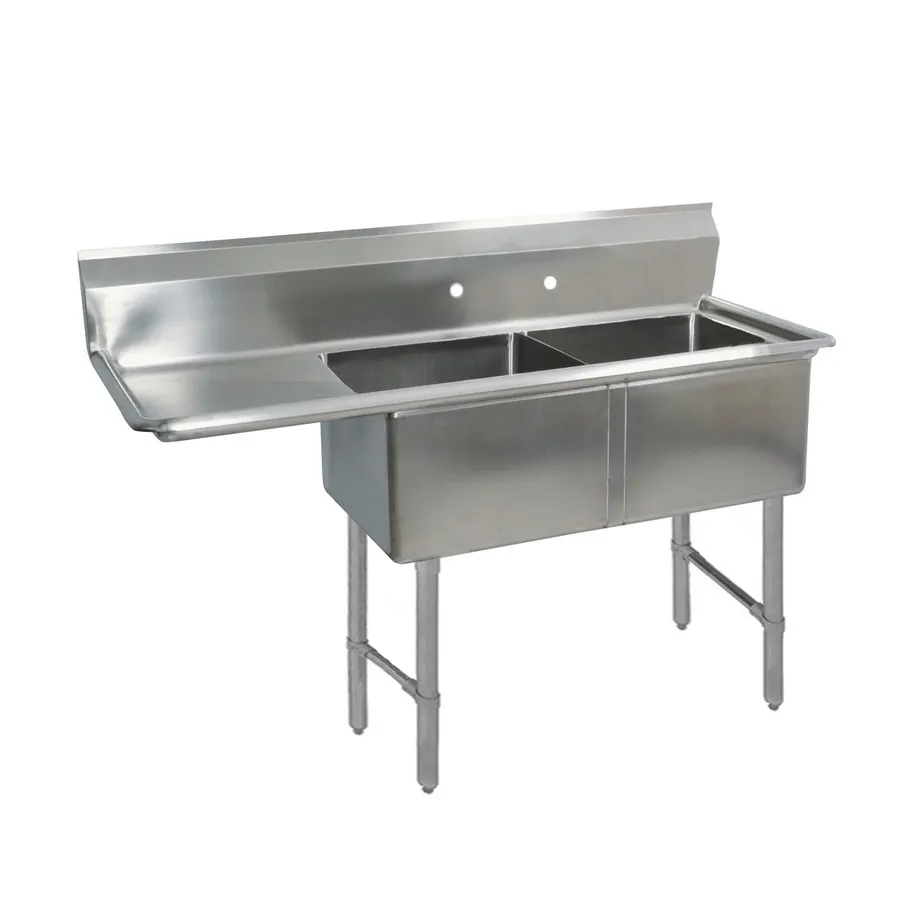 BK Resources BKS-2-24-14-24LS 74" Two Compartment Sink, 24"W x 24"L Bowl w/Left-Hand Drainboard