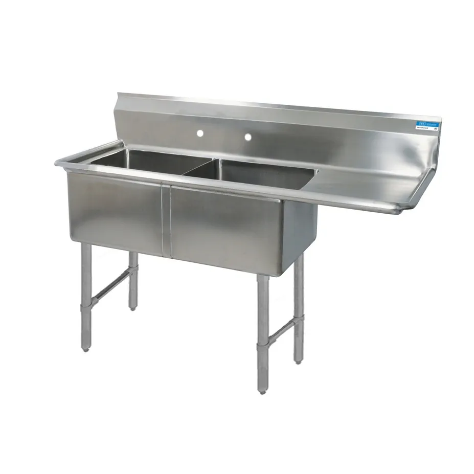 BK Resources BKS-2-24-14-24RS 74" Two Compartment Sink, 24"W x 24"L Bowl w/Right-Hand Drainboard