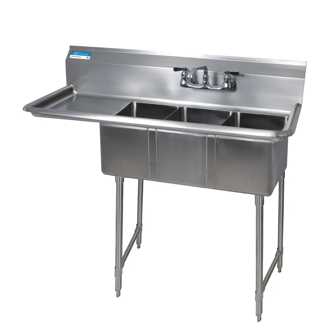 BK Resources BKS-3-1014-10-15LS Three Compartment Sink, 47-1/2"W X 19-13/16"D X 39-3/4"H