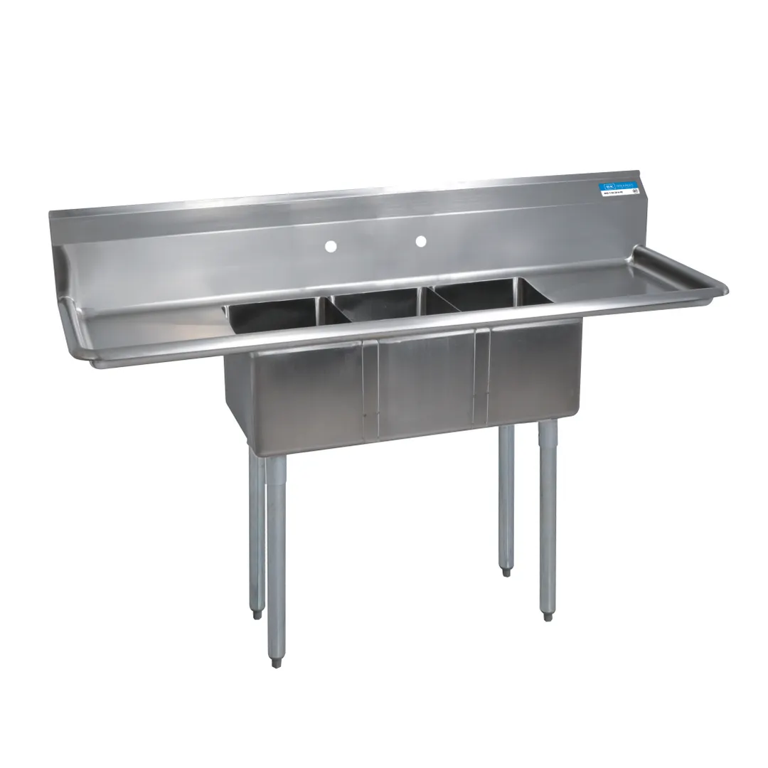 BK Resources BKS-3-1014-10-15TS Three Compartment Sink, 60"W X 19-13/16"D X 39-3/4"H