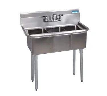 BK Resources BKS-3-1014-10 Three Compartment Sink, 35-1/2"W X 19-13/16"D X 39-3/4"H