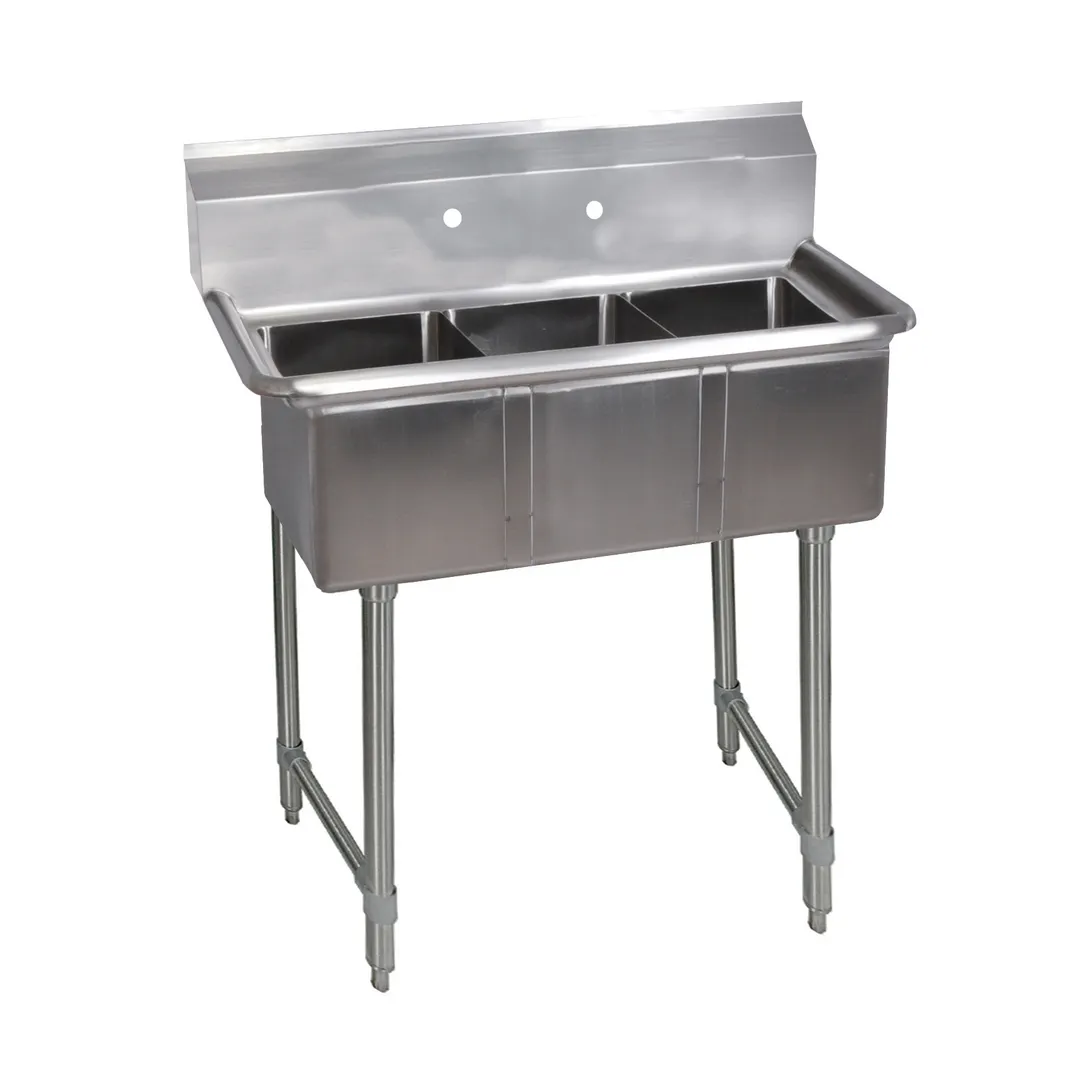 BK Resources BKS-3-1014-10S Three Compartment Sink, 35-1/2"W X 19-13/16"D X 39-3/4"H