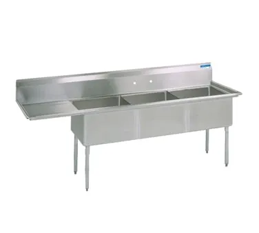 BK Resources BKS-3-15-14-15L Three Compartment Sink, 62-1/2"W X 20-13/16"D X 43-3/4"H