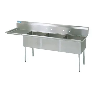 BK Resources BKS-3-24-14-24LS 98" Three Compartment Sink, 24"W x 24"L Bowl w/Left-Hand Drainboard