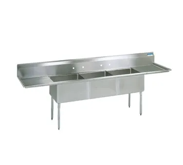 BK Resources BKS-3-24-14-24T 120" Three Compartment Sink, 24"W x 24"L Bowl With 2 Drainboards
