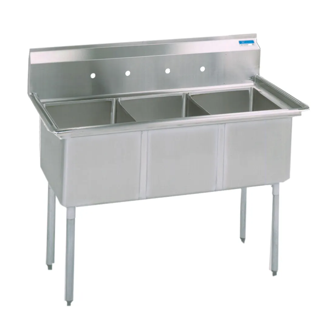 BK Resources BKS-3-24-14 77" Three Compartment Sink, 24"W x 24"L Bowl Without Drainboard