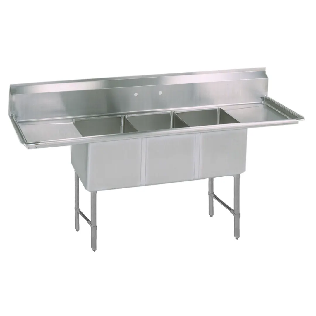 BK Resources BKS6-3-1620-14-18TS 87" Three Compartment Sink, 16"W x 20"L Bowl With 2 Drainboards
