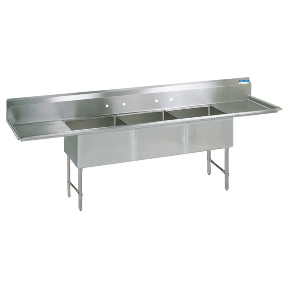 BK Resources BKS6-3-24-14-24TS 123" Three Compartment Sink, 24"W x 24"L Bowl With 2 Drainboards