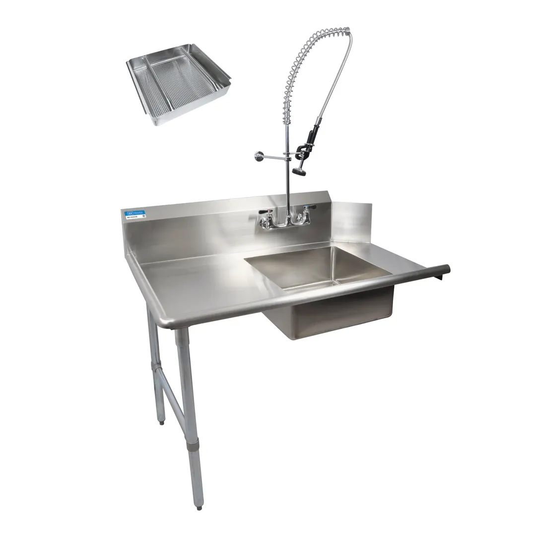 BK Resources BKSDT-26-L-P3-G 26" Straight Soiled Dishtable w/ Left Table, Pre-Rinse Sink, 10" Backsplash