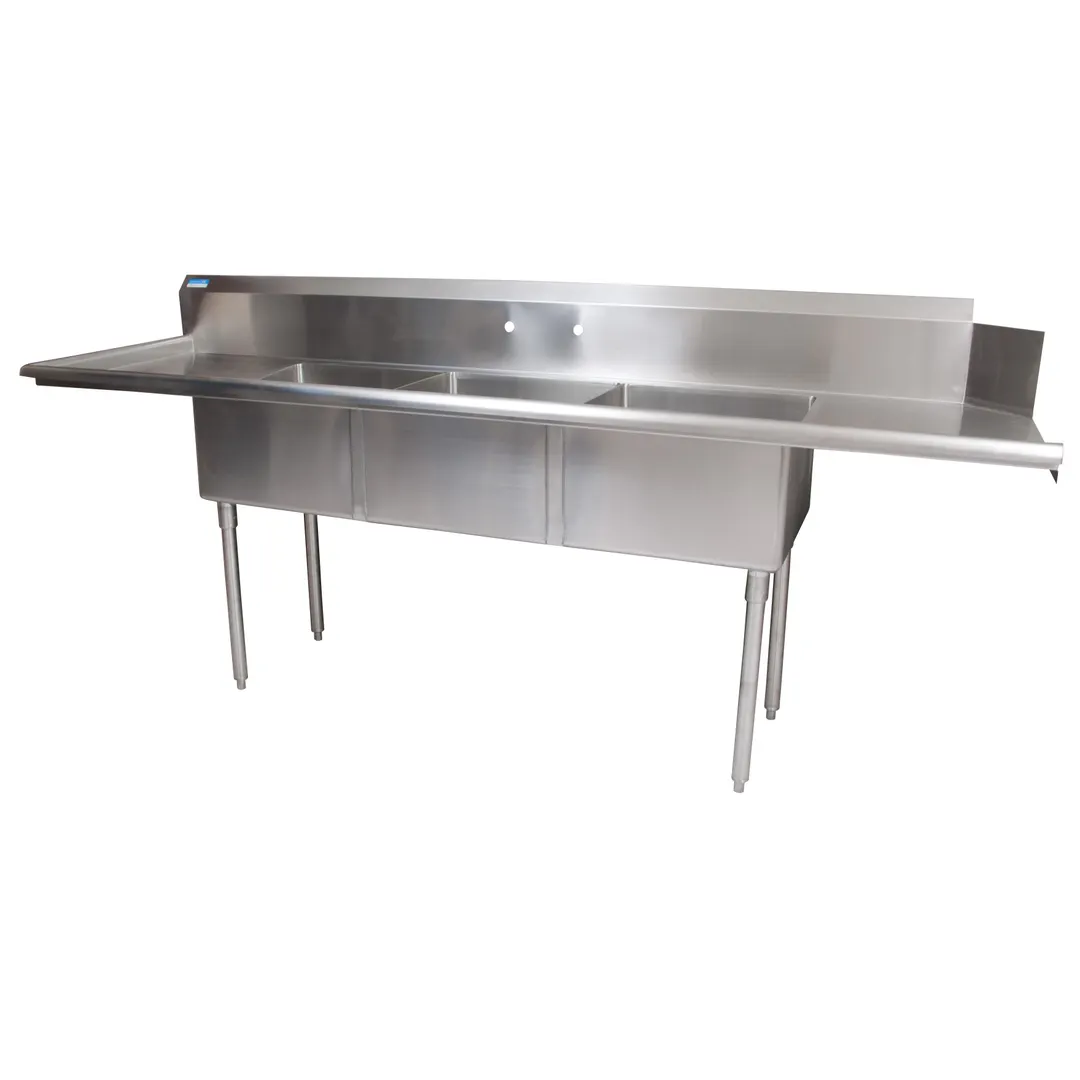 BK Resources BKSDT-3-20-12-20LSPG 100" Dishtable with Potsinks, Left Drainboard, 3 Bowls, Soiled