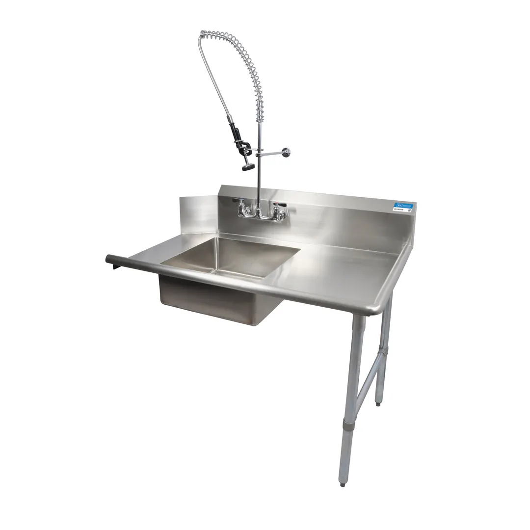 BK Resources BKSDT-48-R-P-G 48" Straight Soiled Dishtable w/ Right Table, Pre-Rinse Sink&Faucet