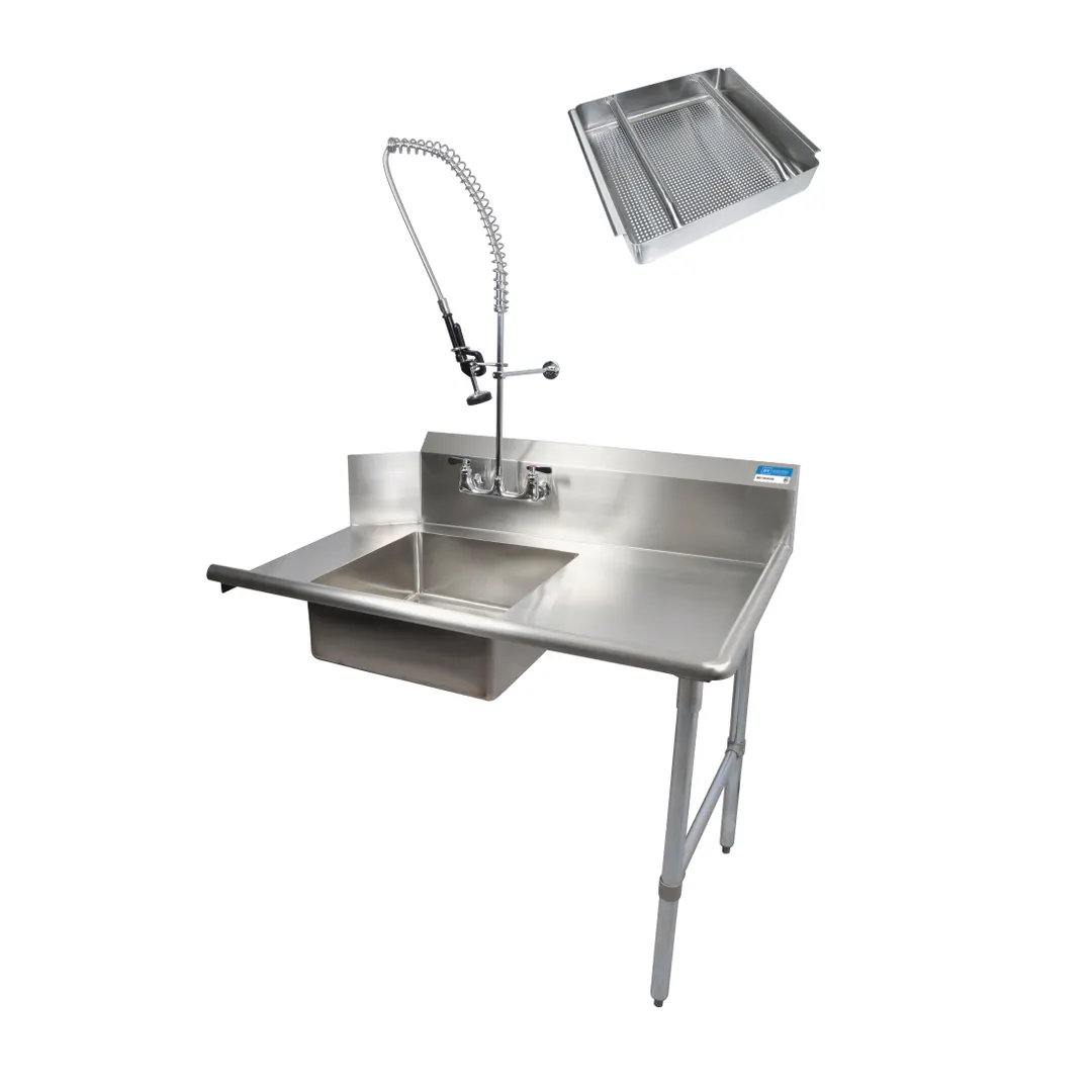 BK Resources BKSDT-48-R-SS-P3-G 48" Straight Soiled Dishtable w/ Right Table, Pre-Rinse Sink&Faucet