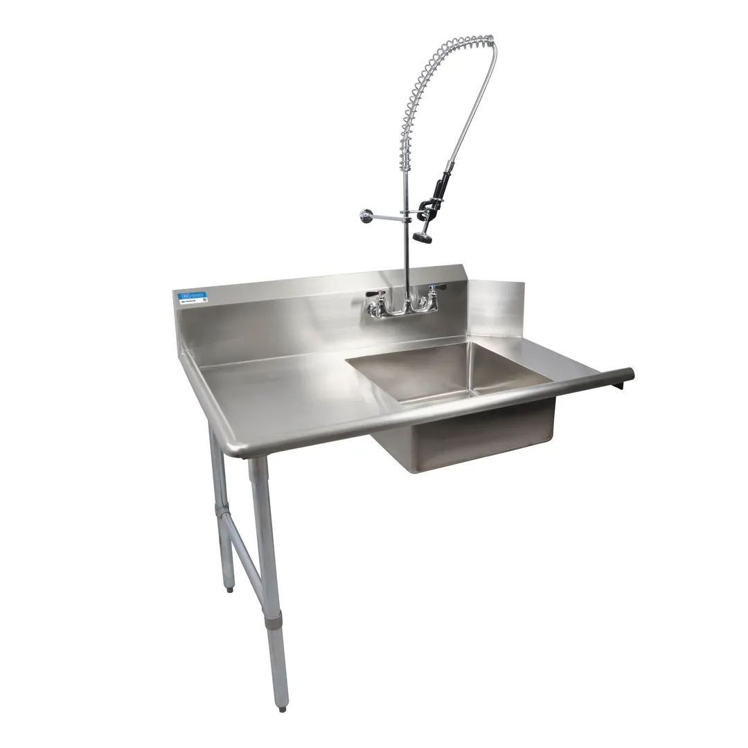 BK Resources BKSDT-60-L-SS-P-G 60" Straight Soiled Dishtable w/ Left Table, Pre-Rinse Sink&Faucet