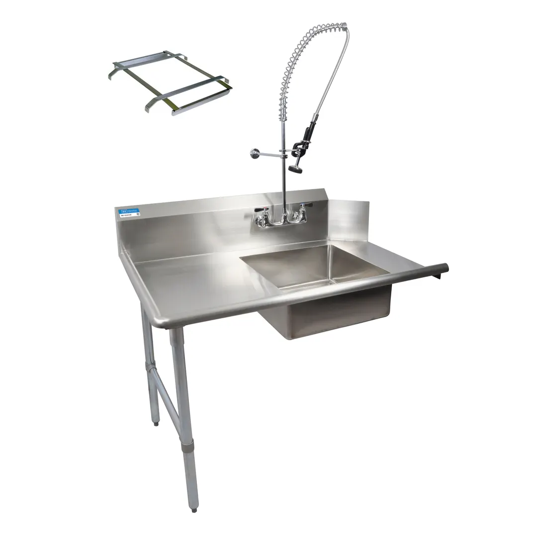 BK Resources BKSDT-72-L-SS-P2-G 72" Straight Soiled Dishtable w/ Left Table, Pre-Rinse Sink&Faucet