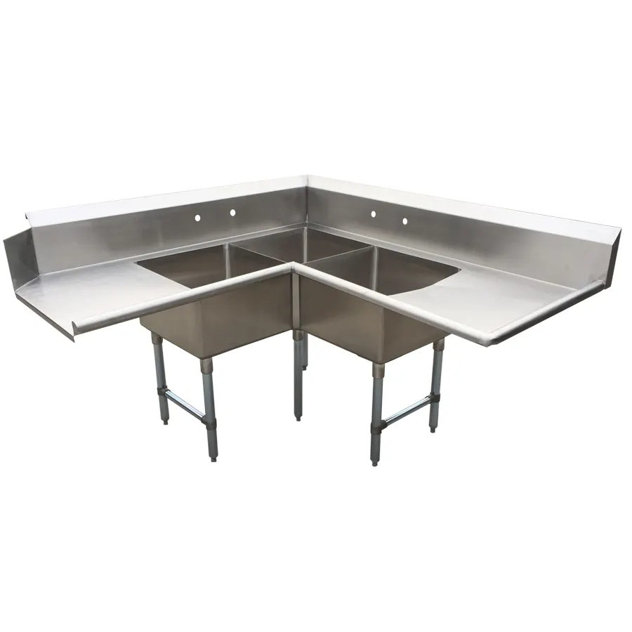 BK Resources BKSDT-CO3-2012-RS 65" Dishtable with Potsinks, Right Drainboard, 3 Bowls, Soiled