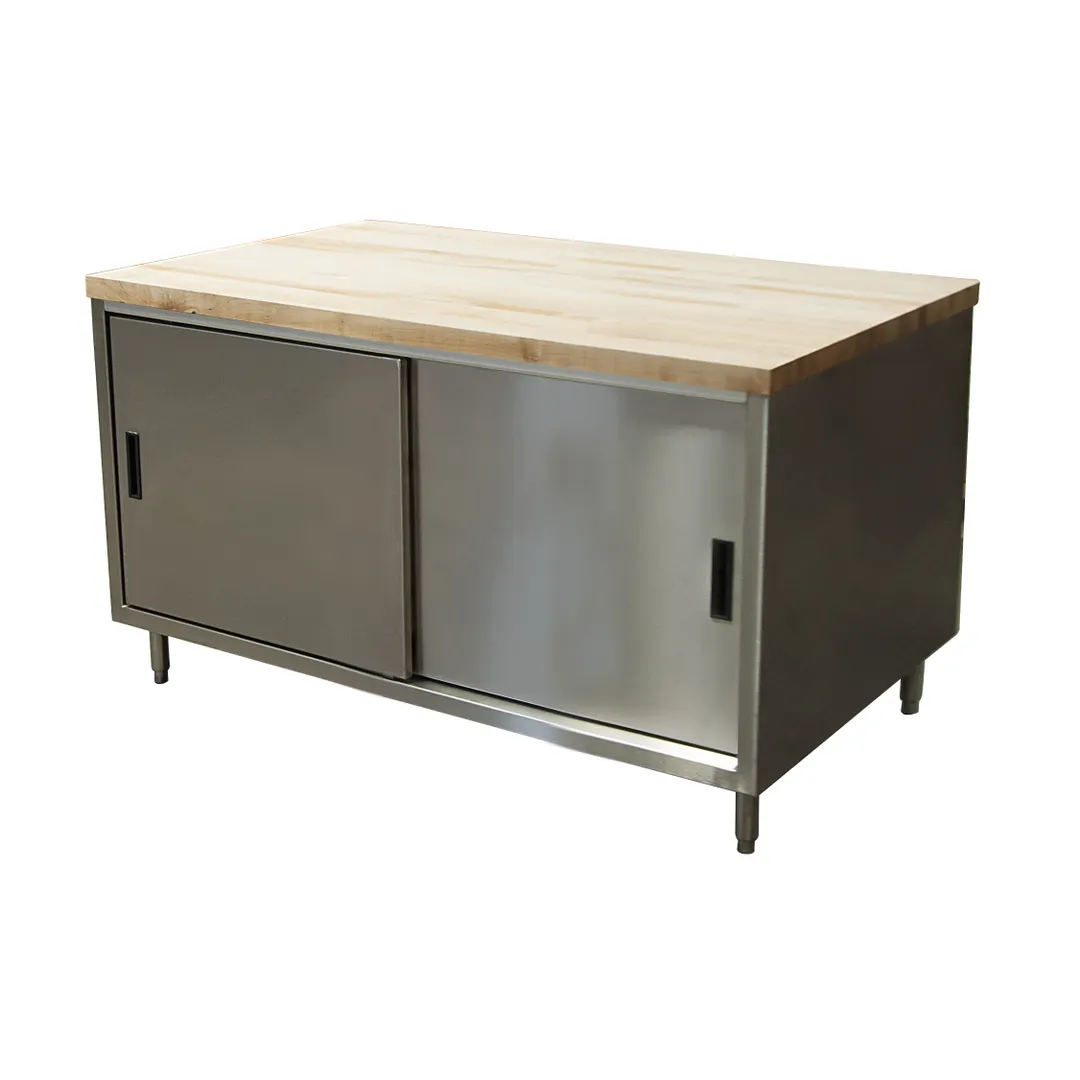 BK Resources CMT-3048S Chef Table, Cabinet Base with Sliding Doors