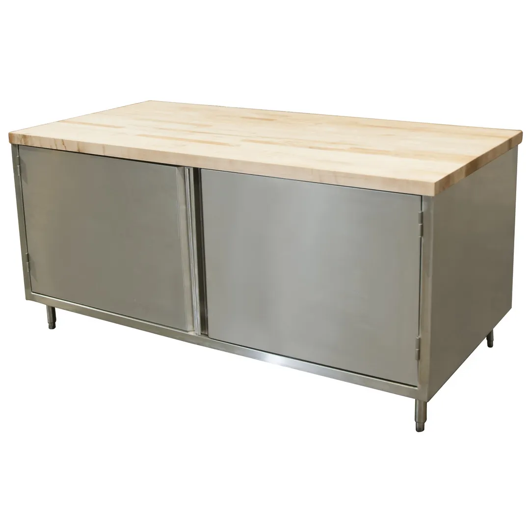BK Resources CMT-3072H Chef Table, Cabinet Base with Hinged Doors