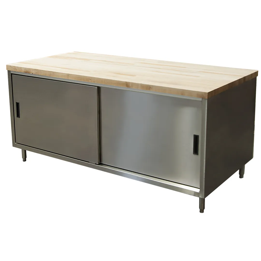 BK Resources CMT-3072S Chef Table, Cabinet Base with Sliding Doors