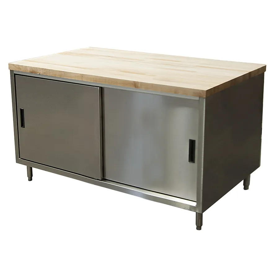 BK Resources CMT-3648S Chef Table, Cabinet Base with Sliding Doors