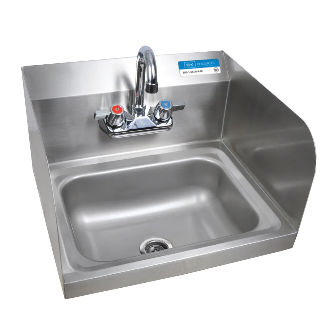 BK Resources CP-2W-1410-SS-PG 14" Wall Mounted Hand Sink with Faucet - 3 Splashes/Premier Case Pack