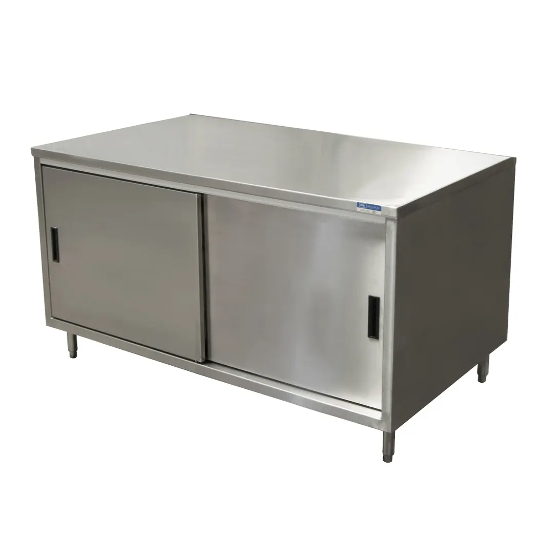 BK Resources CST-2460S Cabinet Base with Sliding Doors Chef Table, 60"W x 24"D - Square/Flat Edge