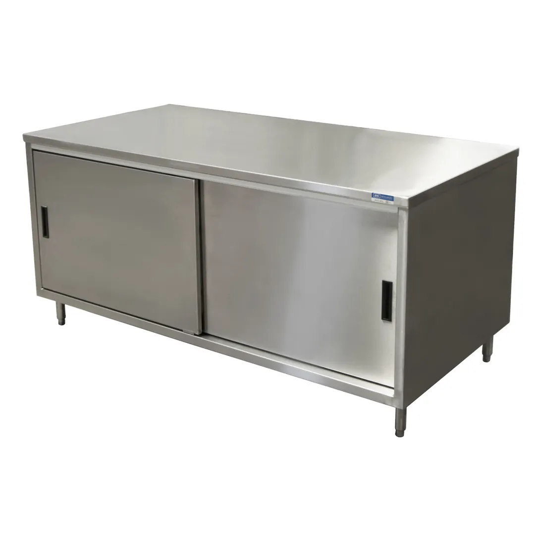BK Resources CST-3072S Cabinet Base with Sliding Doors Chef Table, 72"W x 30"D - Square/Flat Edge