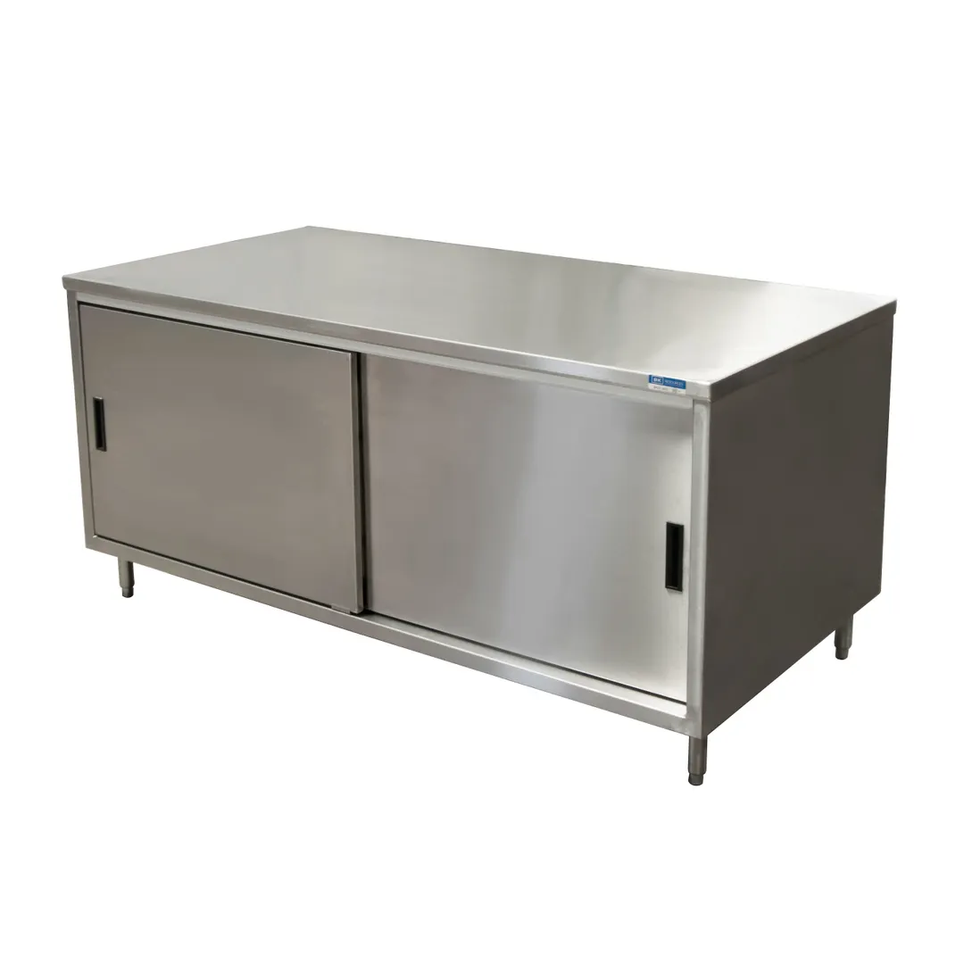 BK Resources CST-3672S Cabinet Base with Sliding Doors Chef Table, 72"W x 36"D - Square/Flat Edge