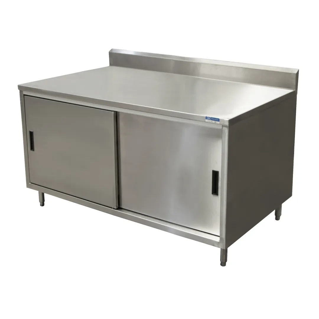 BK Resources CSTR5-3060S Cabinet Base with Sliding Doors Chef Table, 60"W x 30"D / Backsplash