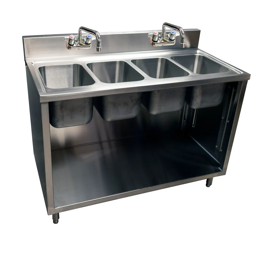 BK Resources CSTR5-4-1014-PG 48" (4) Compartment Sink Cabinet, 10"W x 14"L Bowl Without Drainboard