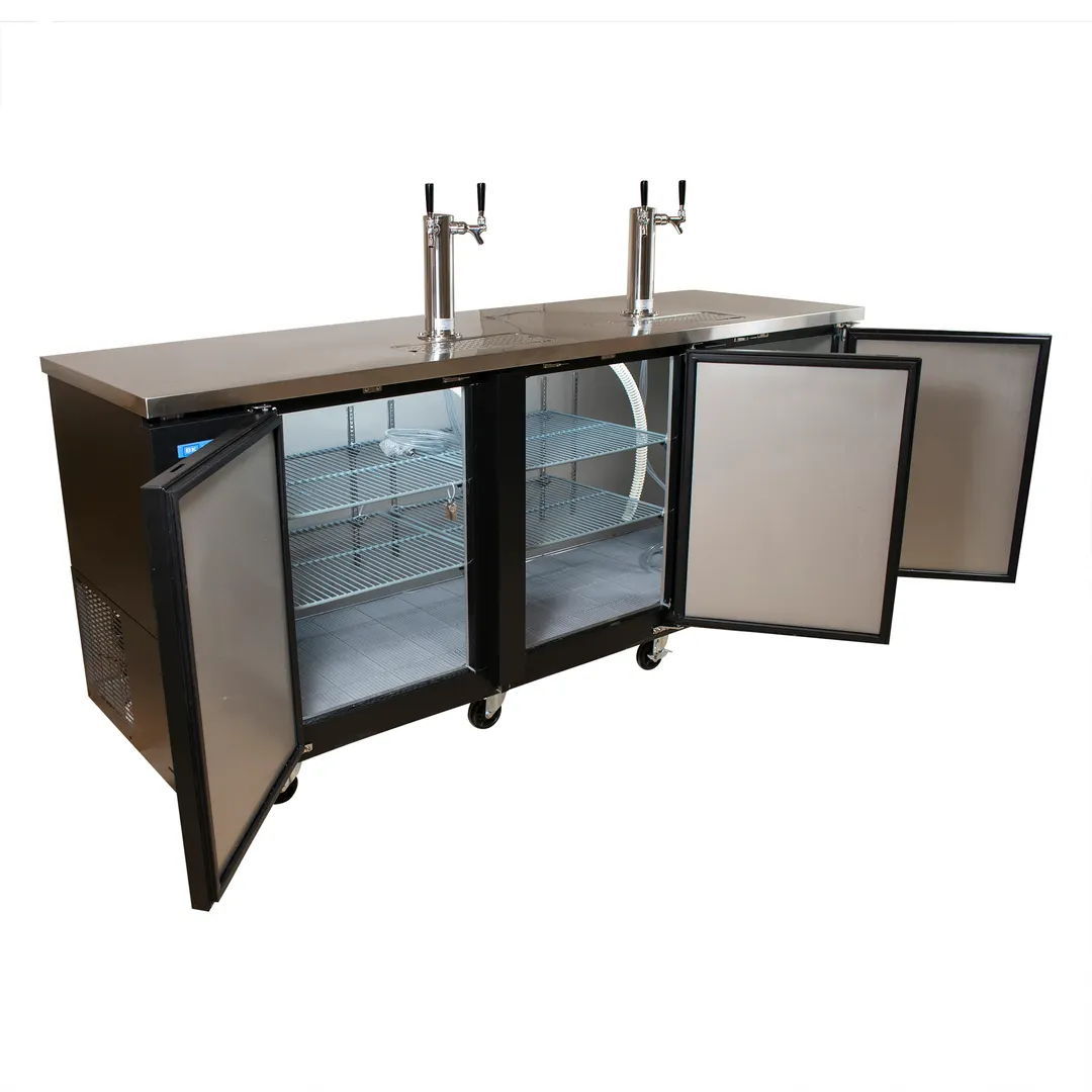 BK Resources DBC-23-90 Kegerator Beer Dispenser, 90" Black, 3-Keg, 2-Tap, 4" Casters, 33°-41°F Range