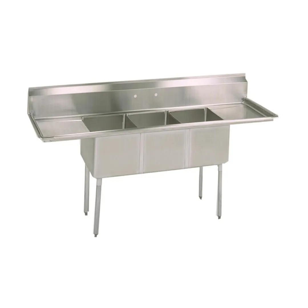 BK Resources ES-3-18-12-18T 90" Three Compartment Sink, 18"W x 18"L Bowl With 2 Drainboards