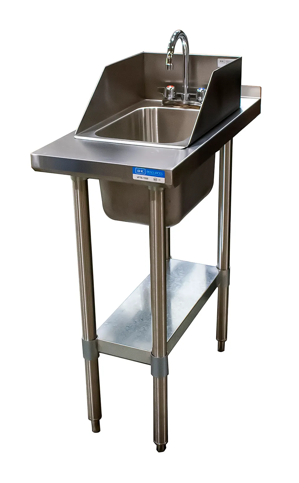 BK Resources HST-1530-1014-SS 15" Open Base Work Table with Undershelf & Drop-In Sink / Upturn