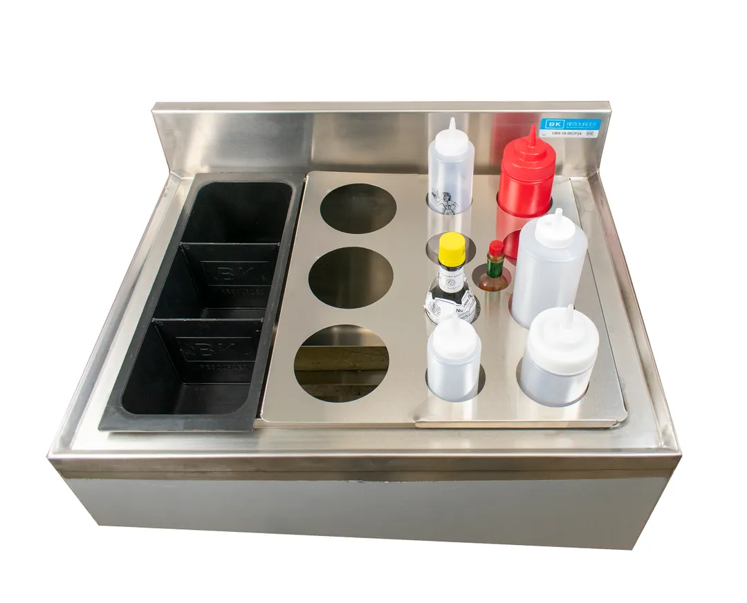 BK Resources IBOC-145-155 Ice Bin Bottle Organizer, 18" S.Steel / 11-Hole Bottom for Tall Bottles