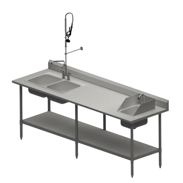 BK Resources MOD-PT 96" Work Table with Prep Sink, Left / Faucet Included - 16 Gauge (2+1 Sinks)